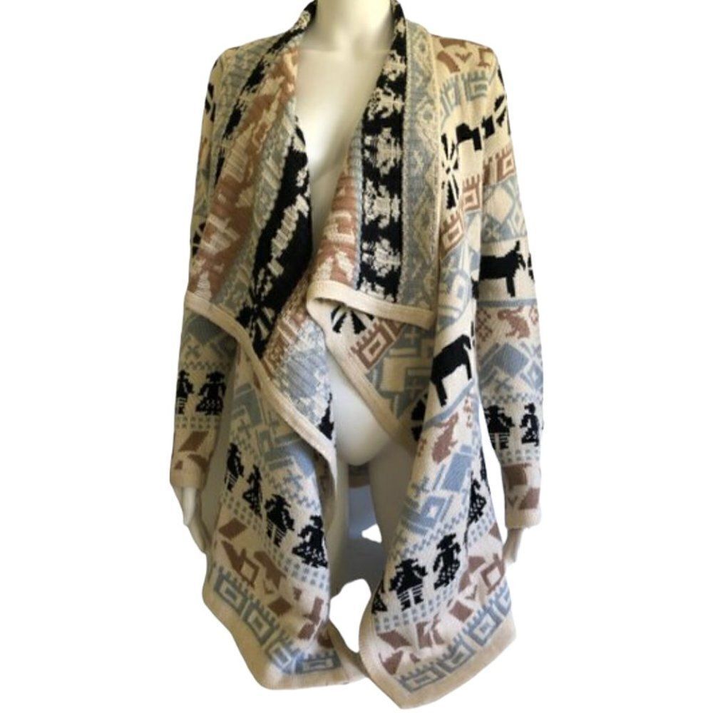 Papillon Women's Cascade Front Rabbit People Cardigan Size XS Blue Brown